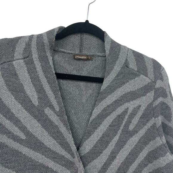 J. McLaughlin Snap Button Up Long Cardigan Sweater Gray Zebra Print Small AS IS - Picture 4 of 7